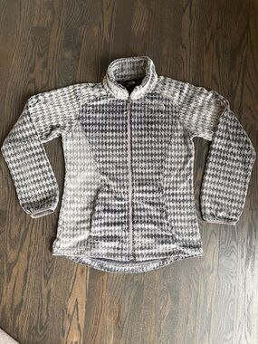 The North Face Girl’s Gray Patterned Full-Zip Fleece Jacket Large 14-16 **STAINS